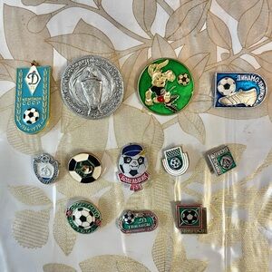 Set Of 12 VTG Soviet-era pins badges Dynamo Tbilisi football club USSR